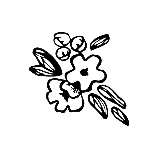 Hand drawn a branch of a flowering tree isolated on a white background