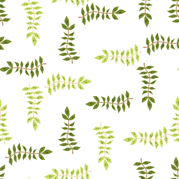 Hand drawn branches with leaves seamless pattern Simple organic background