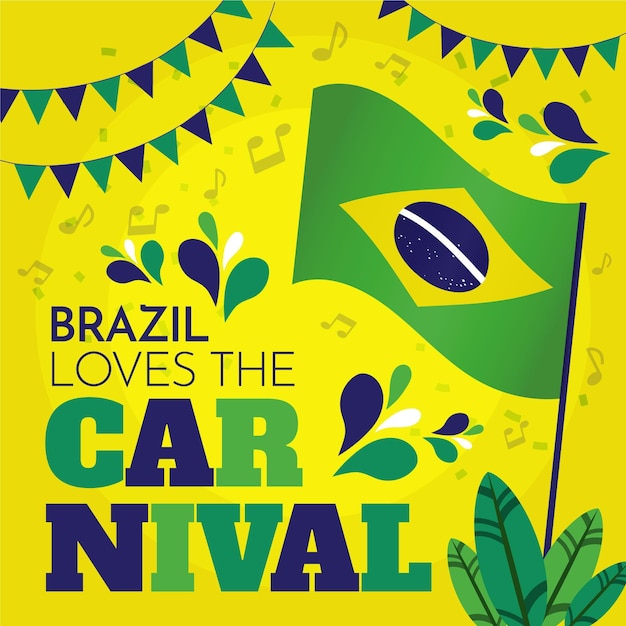 Hand drawn brazilian carnival with flag