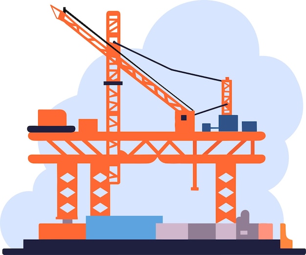 Hand Drawn Bridge with crane under construction in flat style isolated on background