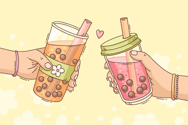 Vector hand drawn bubble tea background