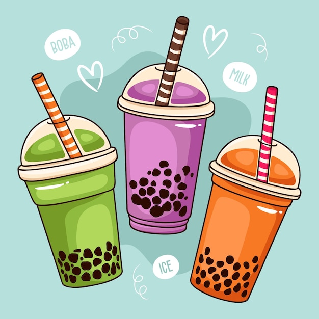 Hand drawn bubble tea flavors