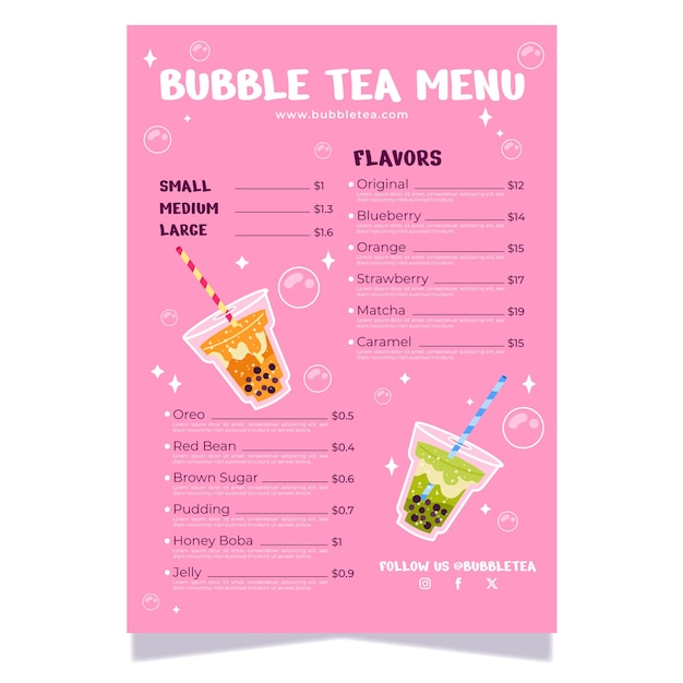 Hand drawn bubble tea menu design