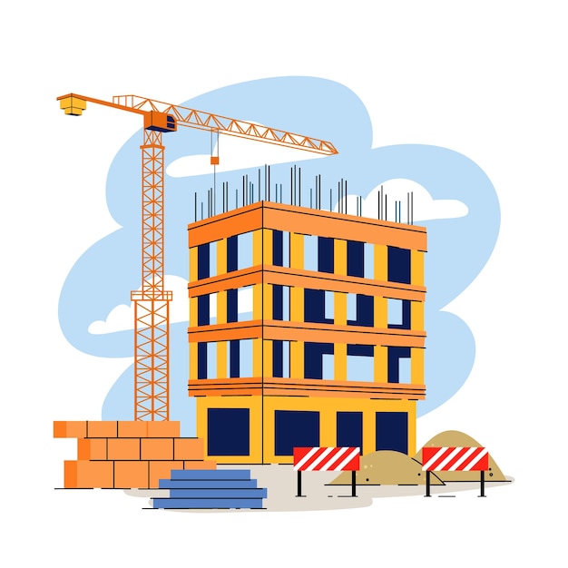 Vector hand drawn building construction illustration