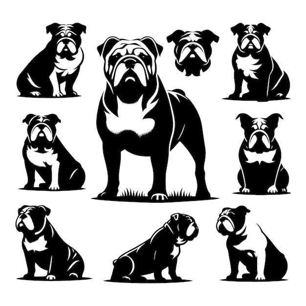 Hand drawn bulldog silhouette vector white background