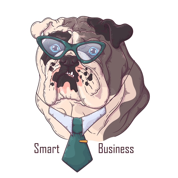 Hand drawn bulldog with tie