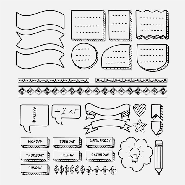 Hand drawn bullet journal elements