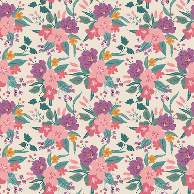 Hand drawn bunched floral seamless pattern