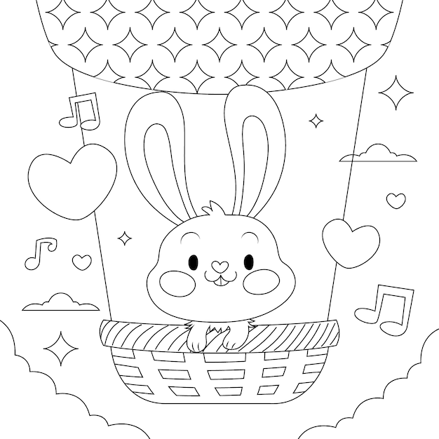 Hand drawn bunny coloring book illustration