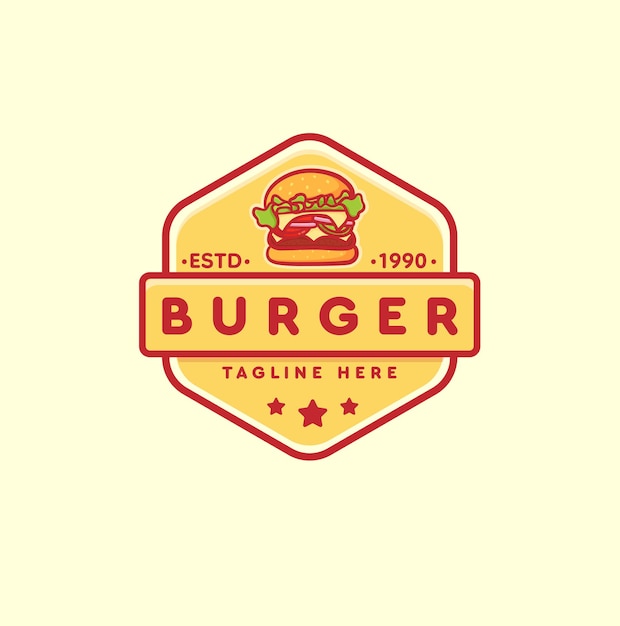 Hand drawn Burger badge emblem illustration logo .