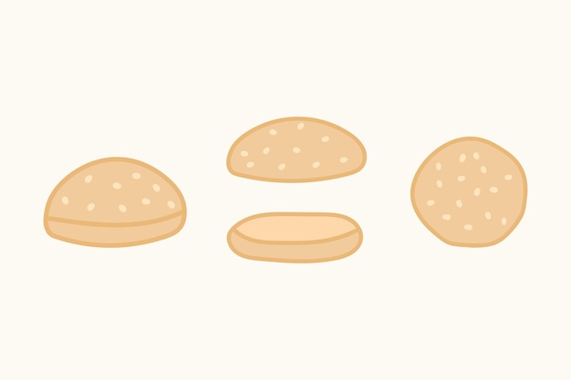 Hand drawn burger buns set. Cartoon design food element collection. Natural food.