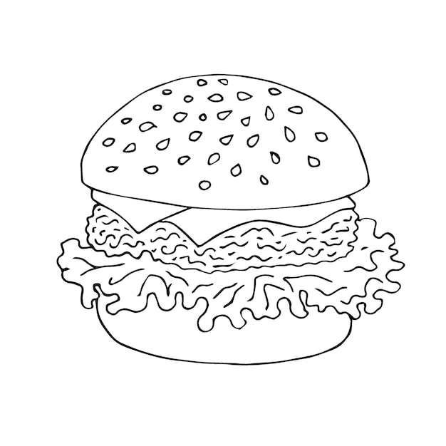 Hand drawn burger isolated on white background