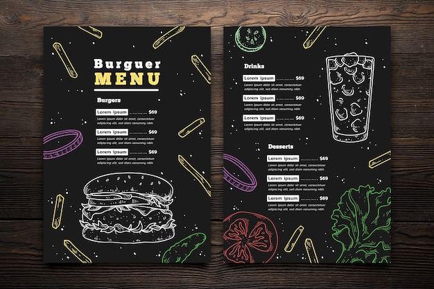 Hand drawn burger menu template