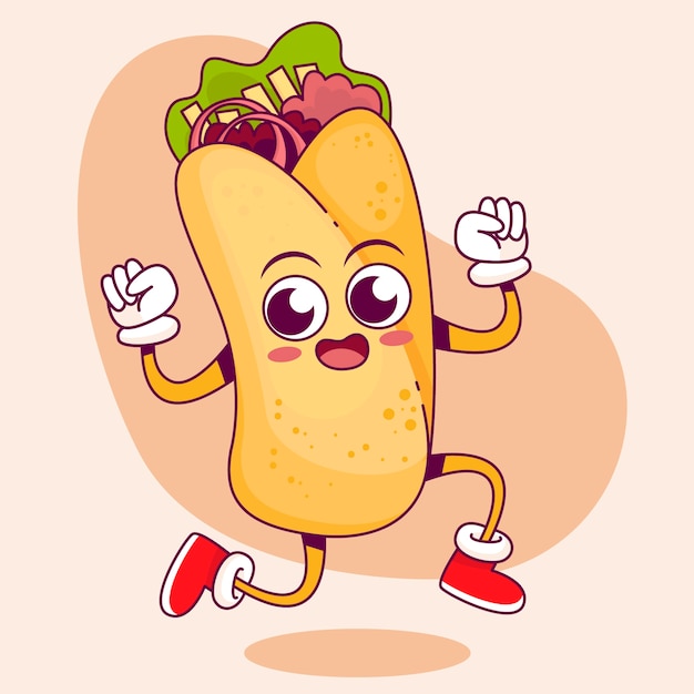 Hand drawn burrito cartoon illustration