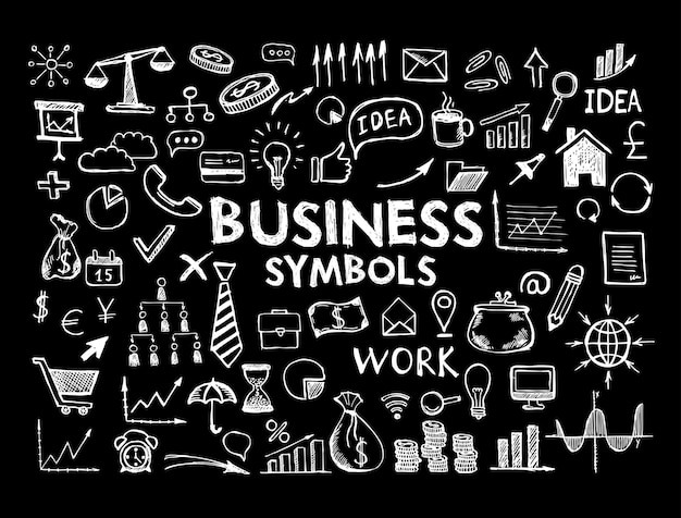 Hand drawn business symbols Management concept with Doodle design style