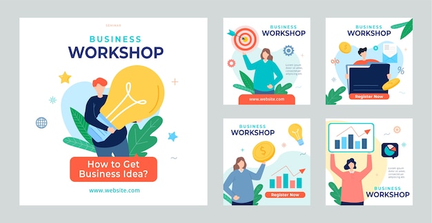 Hand drawn business workshop instagram posts