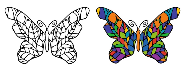 Hand Drawn Butterfly Coloring Page for Adults Line Art Outline Print Design