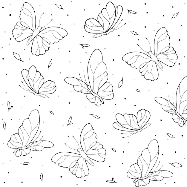 Hand drawn butterfly outline background