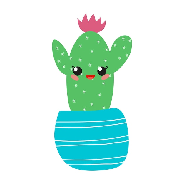 Hand drawn cacti set Cute succulent character Vector flat illustration