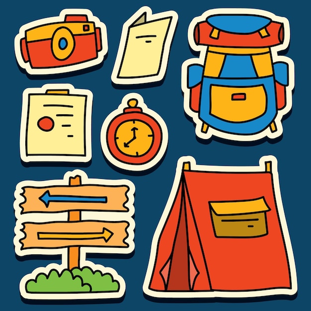 hand drawn camper doodle cartoon sticker design