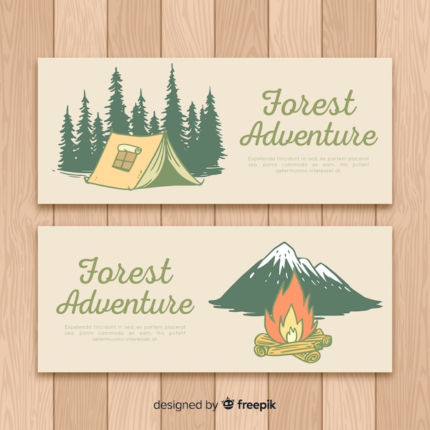 Hand drawn camping banner collection