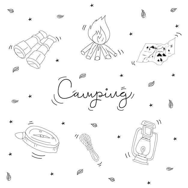 Vector hand drawn camping doodle style vector illustration