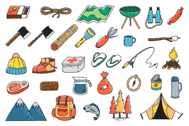 Hand Drawn Camping Tool Icons