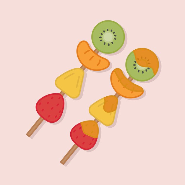 Vector hand drawn candied fruits on a stick. asian exotic food. cartoon design food element. street food.