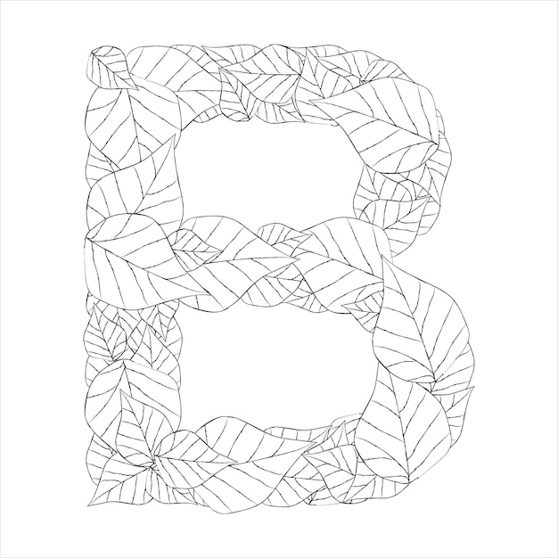 Hand drawn capital letter B in black coloring sheet for adults