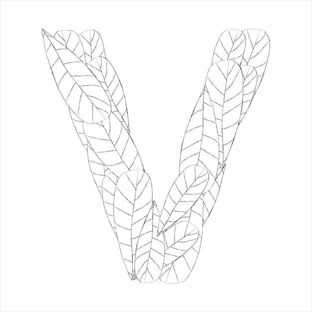 Hand drawn capital letter V in black coloring sheet for adults