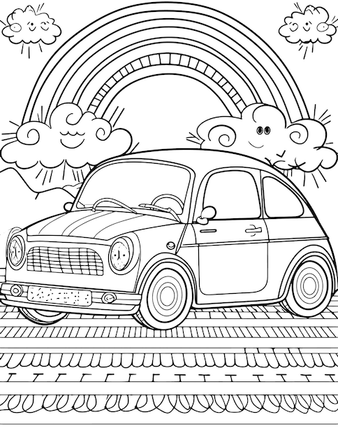 Vector hand drawn car coloring page