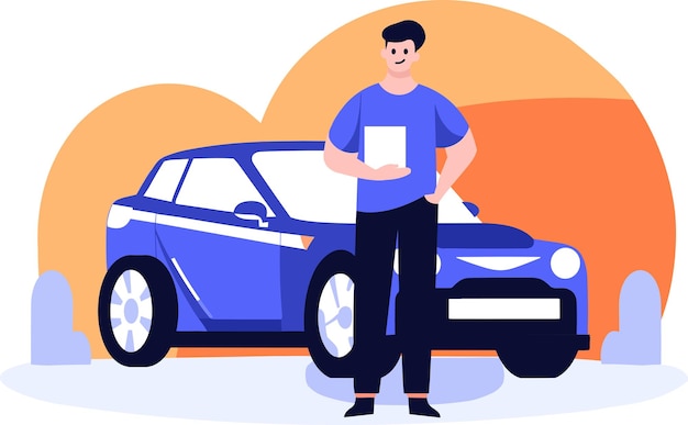 Hand Drawn Car mechanic checking car equipment at the garage in flat style isolated on background