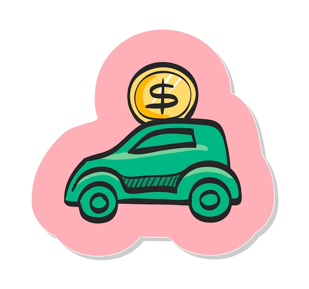 Hand drawn car piggy bank icon in sticker style vector illustration