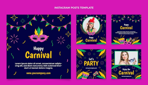 Hand drawn carnival instagram posts collection