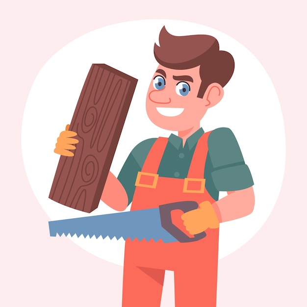 Hand drawn  carpenter cartoon illustration