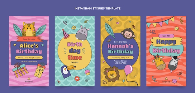 Hand drawn cartoon birthday party instagram stories