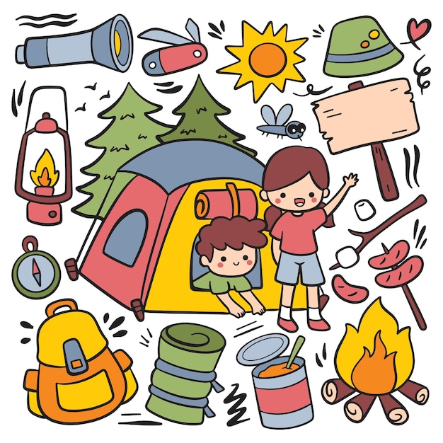 Hand Drawn Cartoon Camping Doodle