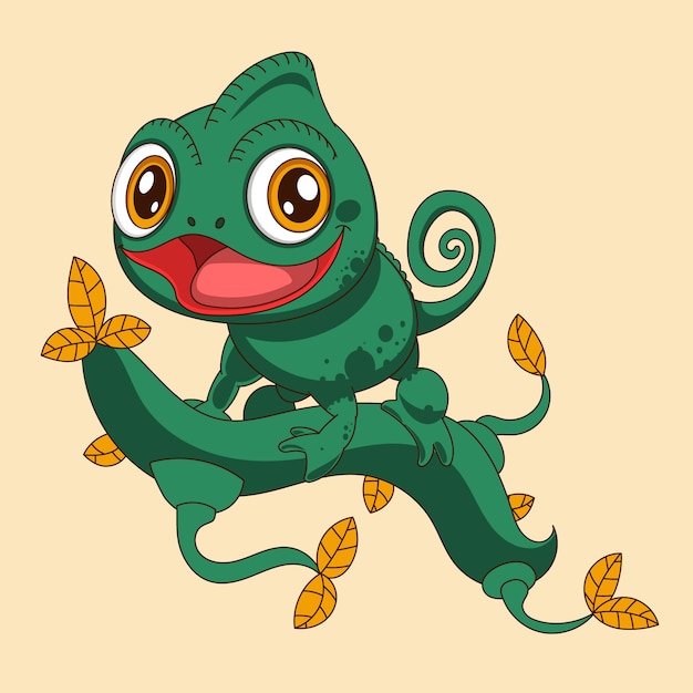 Hand drawn cartoon chameleon illustration