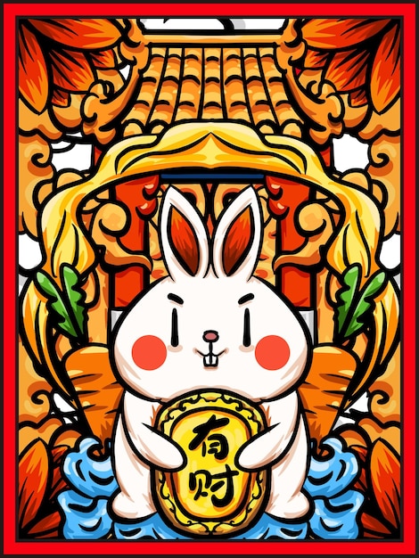 Hand drawn cartoon Chinese New Year animal rabbit illustration design