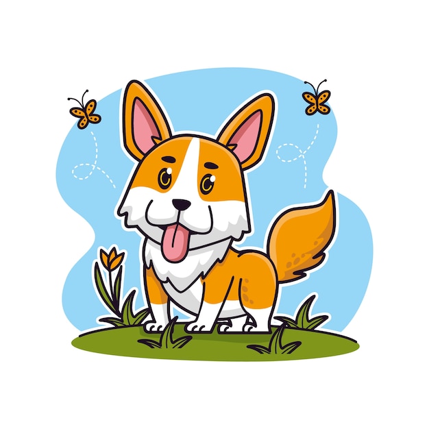 Hand drawn cartoon corgi  illustration