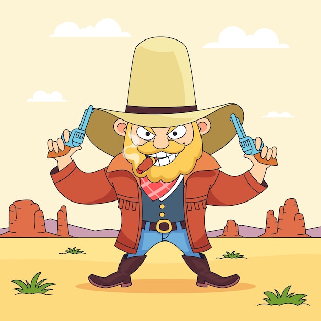 Hand drawn cartoon cowboy  illustration