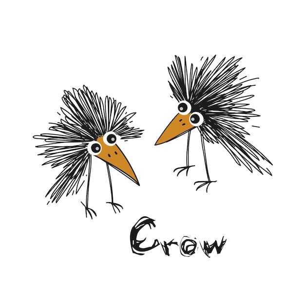 Hand drawn cartoon crows