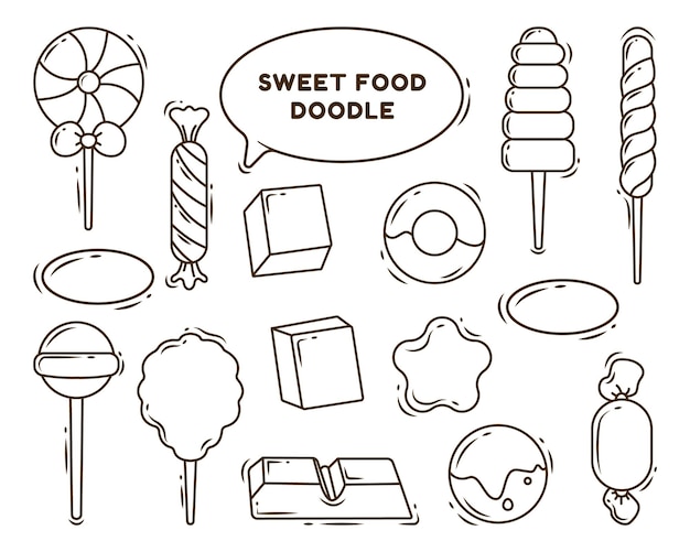 Hand drawn cartoon doodle sweet food bundle coloring