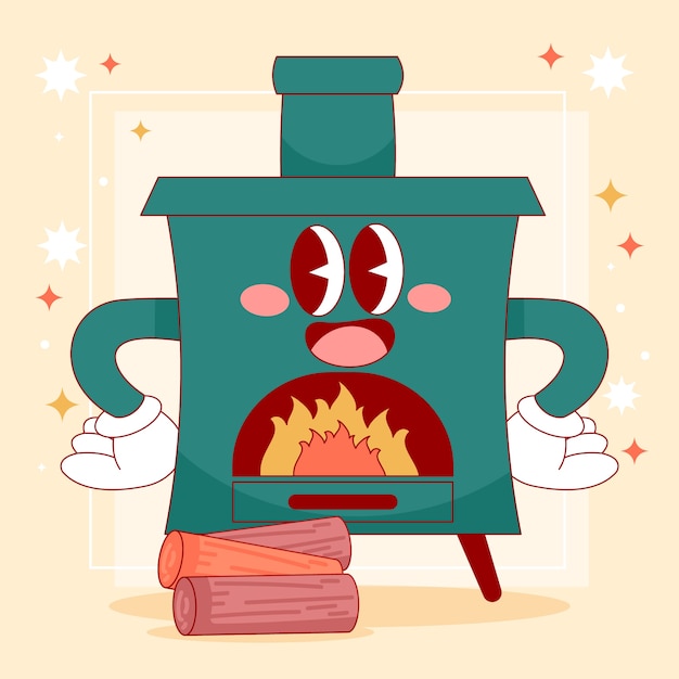 Hand drawn cartoon fireplace illustration