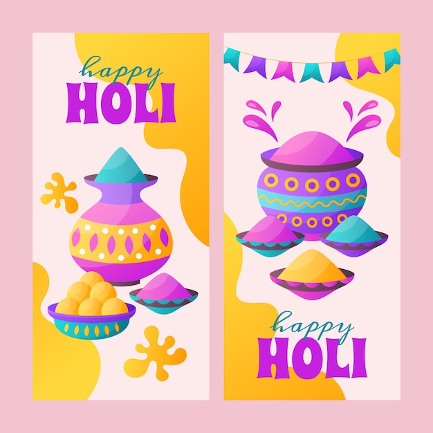 Hand drawn cartoon happy holi banner set