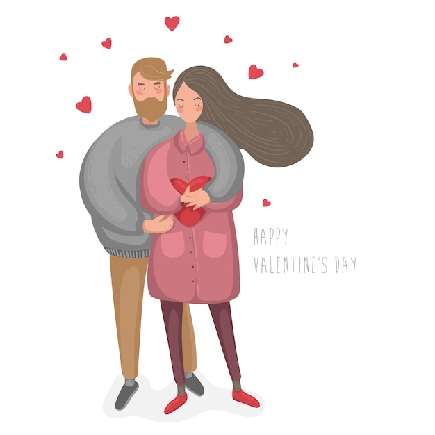 Hand drawn cartoon Happy Valentines day illustrations card with couples people together. Vector EPS10.