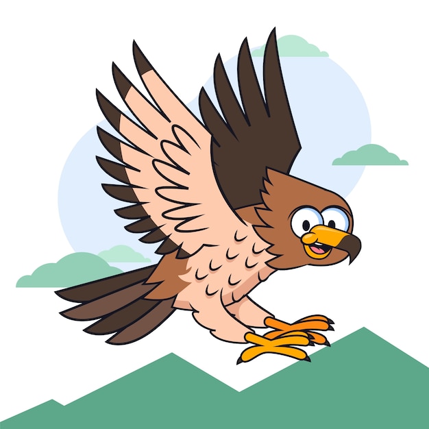 Hand drawn cartoon hawk illustration