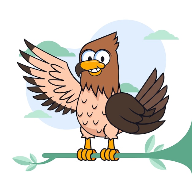 Hand drawn cartoon hawk illustration