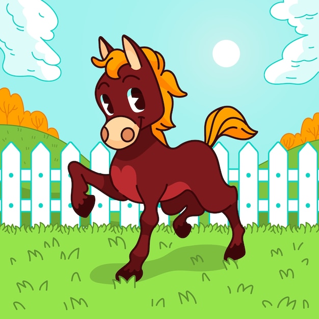 Hand drawn cartoon horse  illustration