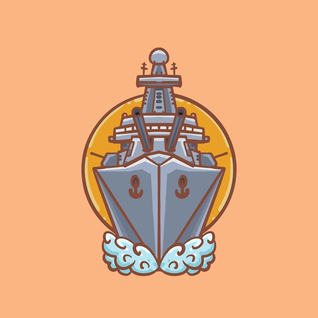 Hand drawn cartoon illustration design of warship ship